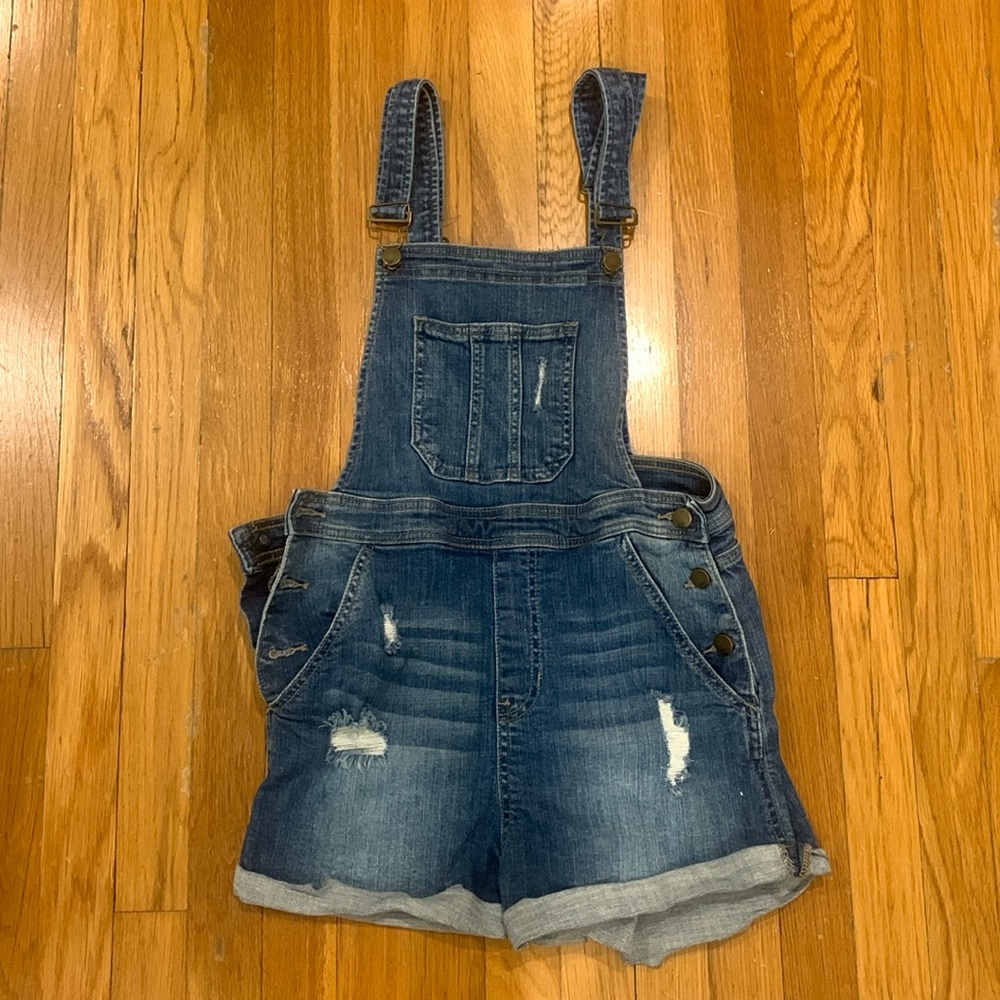 SP Black Cotton Blend Distressed Blue Short Overalls, Size M